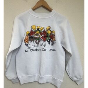 Vintage Hanes "All Children Can Learn" 90s Crewneck Sweatshirt Size Small Stains